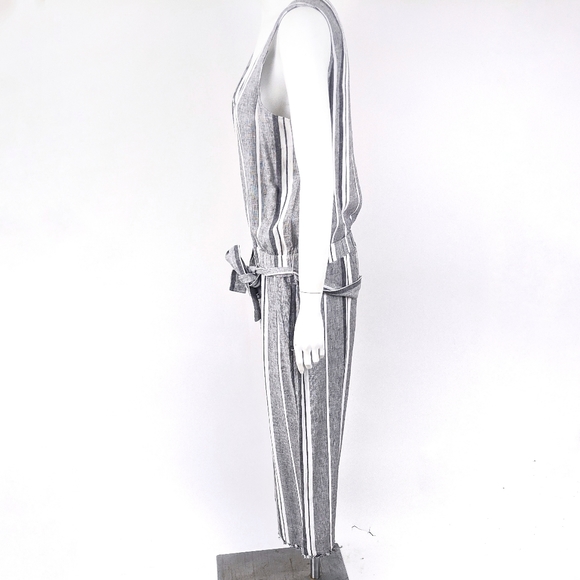 Cloth & Stone Linen Stripe Jumpsuit NEW L Gray - Picture 4 of 15